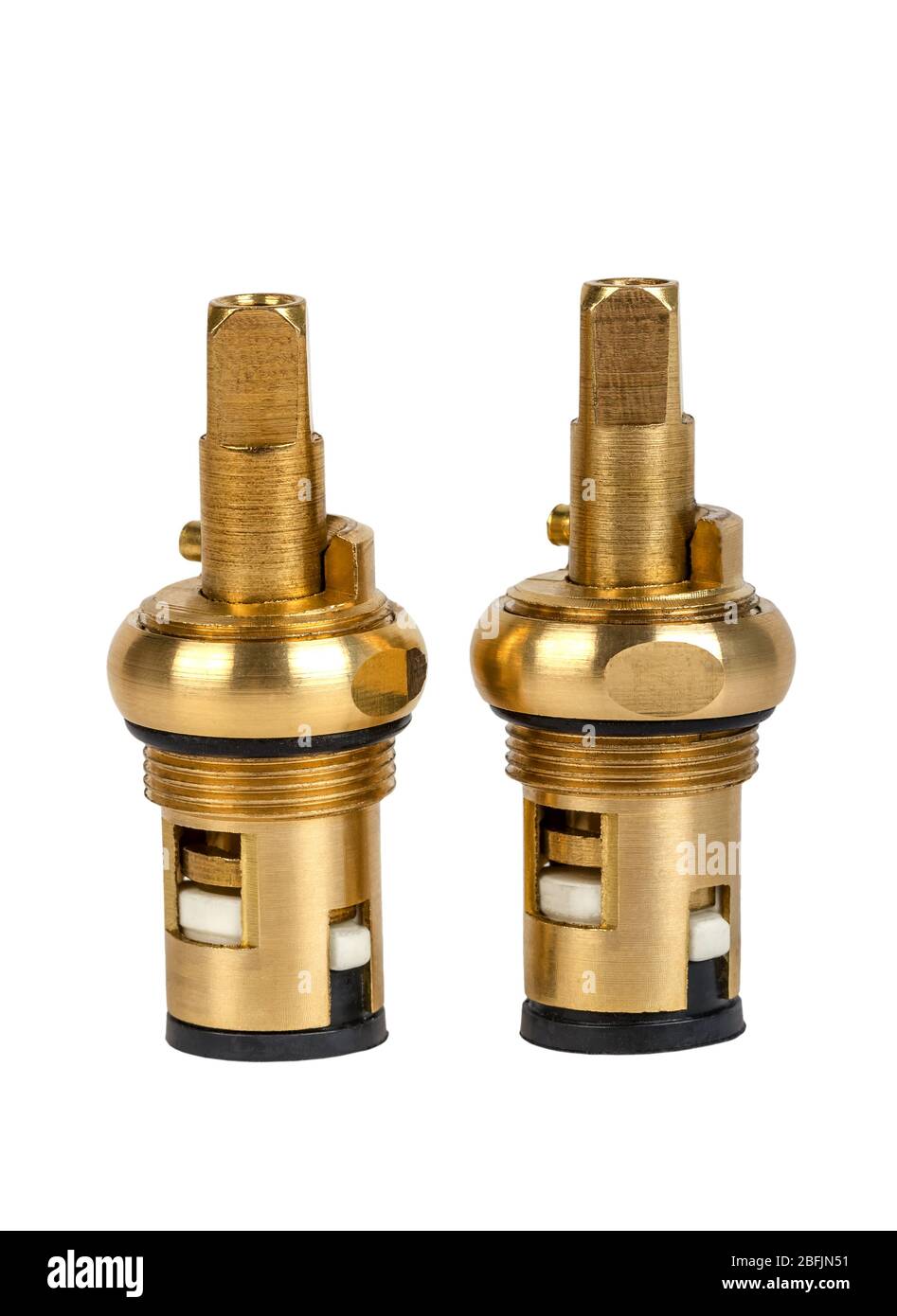 Brass faucet parts cartridge for water valve isolated on white