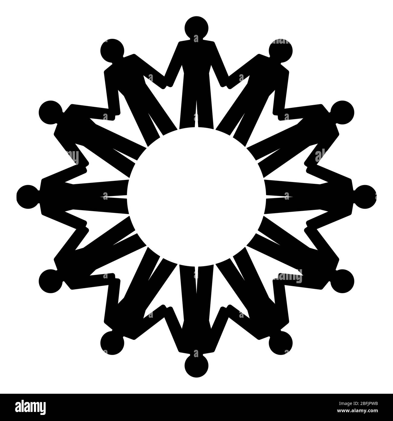 People holding hands and standing in a circle. Abstract symbol of connected people forming a circle to express friendship, love and harmony. Stock Photo