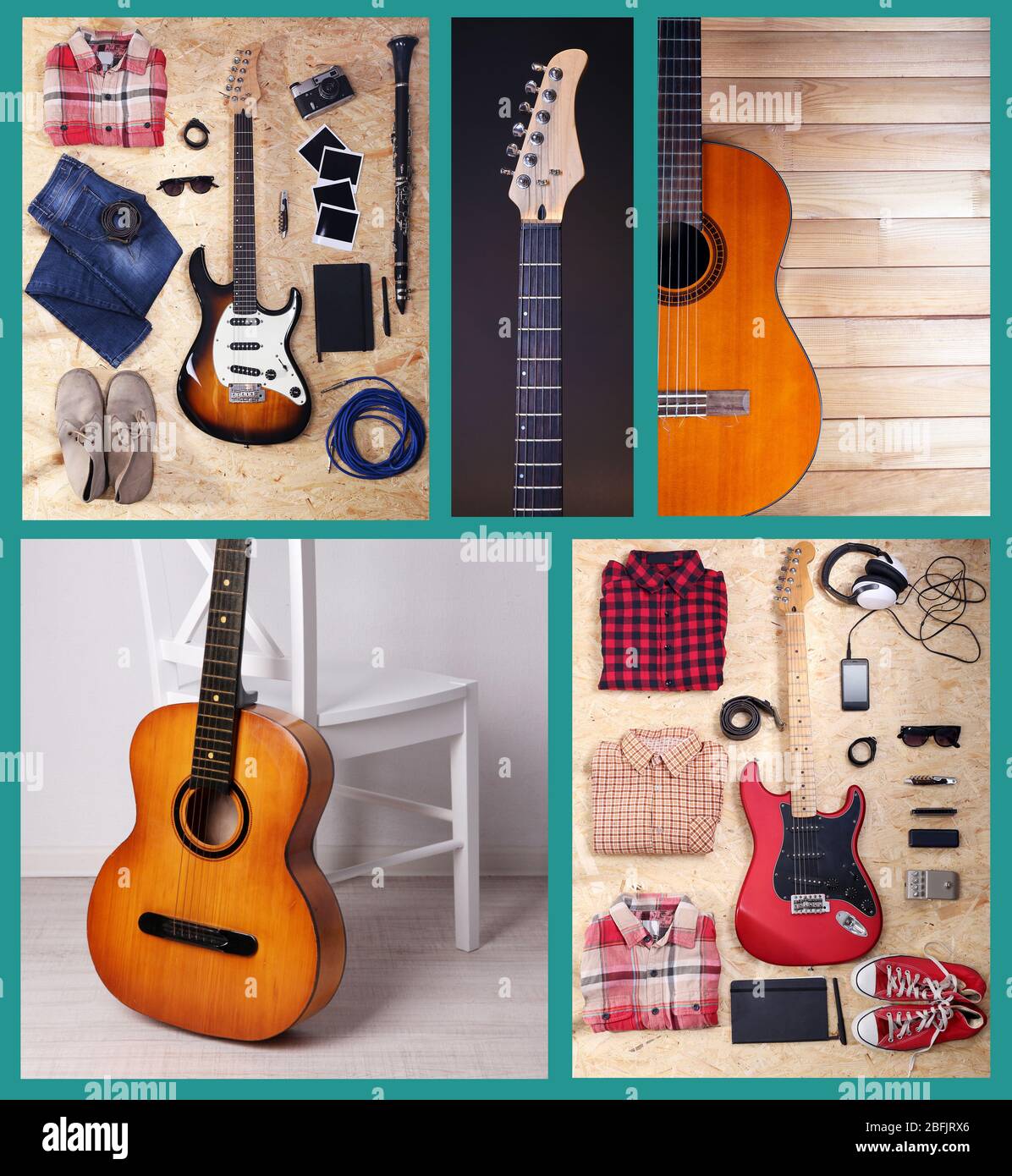 Collage of modern guitar Stock Photo - Alamy