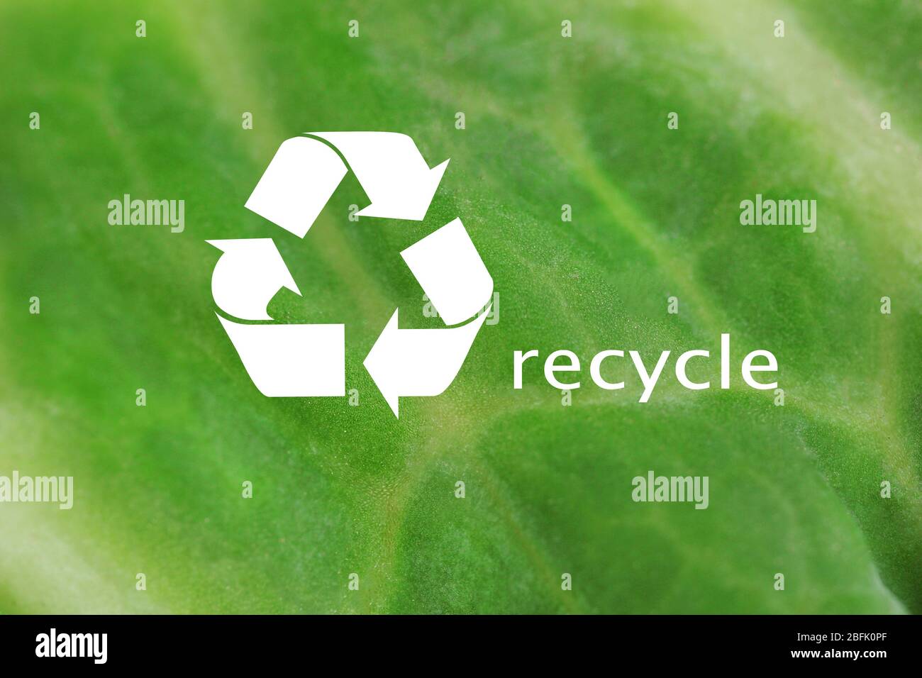 Recycle symbol on green leaf background, recycling concept Stock Photo ...