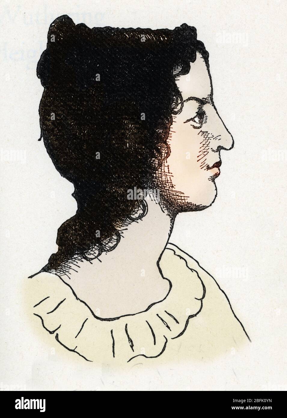 Portrait de l'ecrivain britannique Emily Bronte (1818-1848) (portrait of british writer Emily Bronte) Dessin anonyme tire de 'Les hauts de hurlevent' Stock Photo