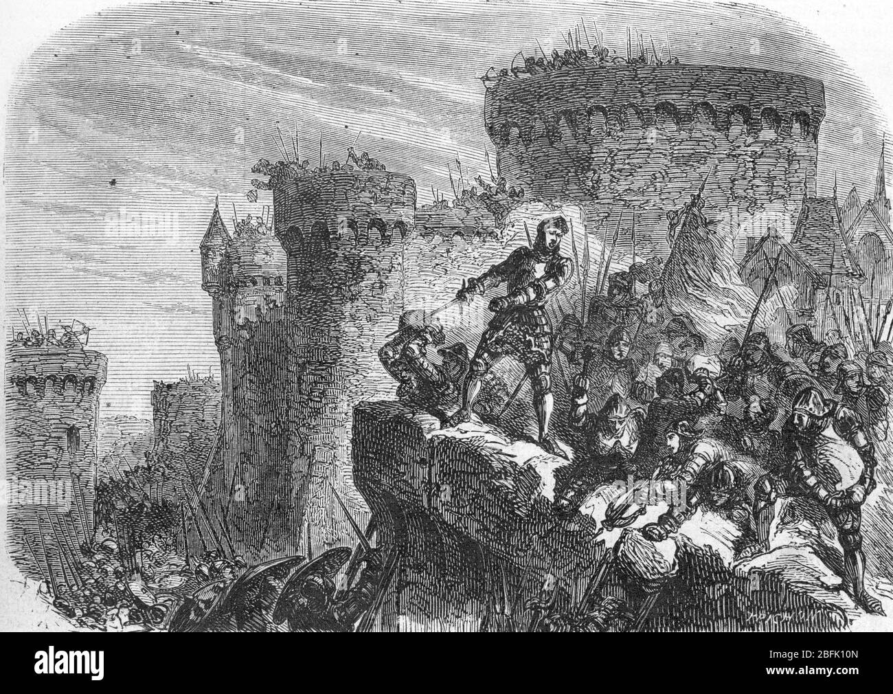 Guerre de Cent ans : 'Jean de Dunois (1403-1468) lors du siege d'Orleans en 1428 - 1429' (Hundred years war : the siege of Orleans) Gravure tiree de ' Stock Photo