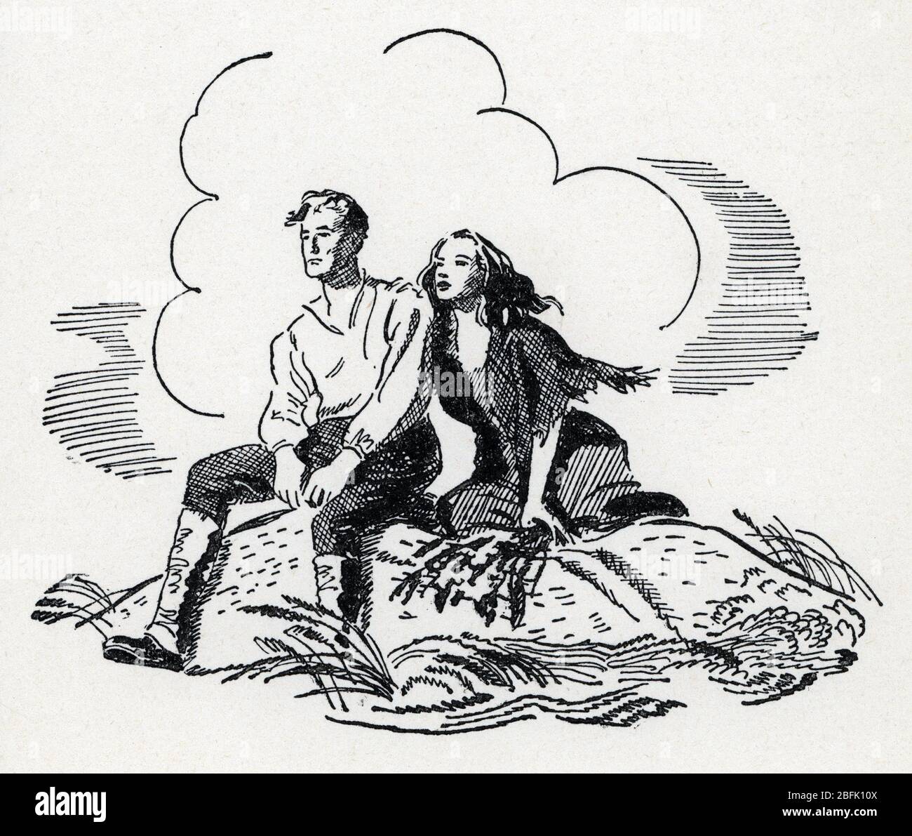 Portrait de Heathcliff et Catherine personnages du roman "Les hauts de Hurlevent" d