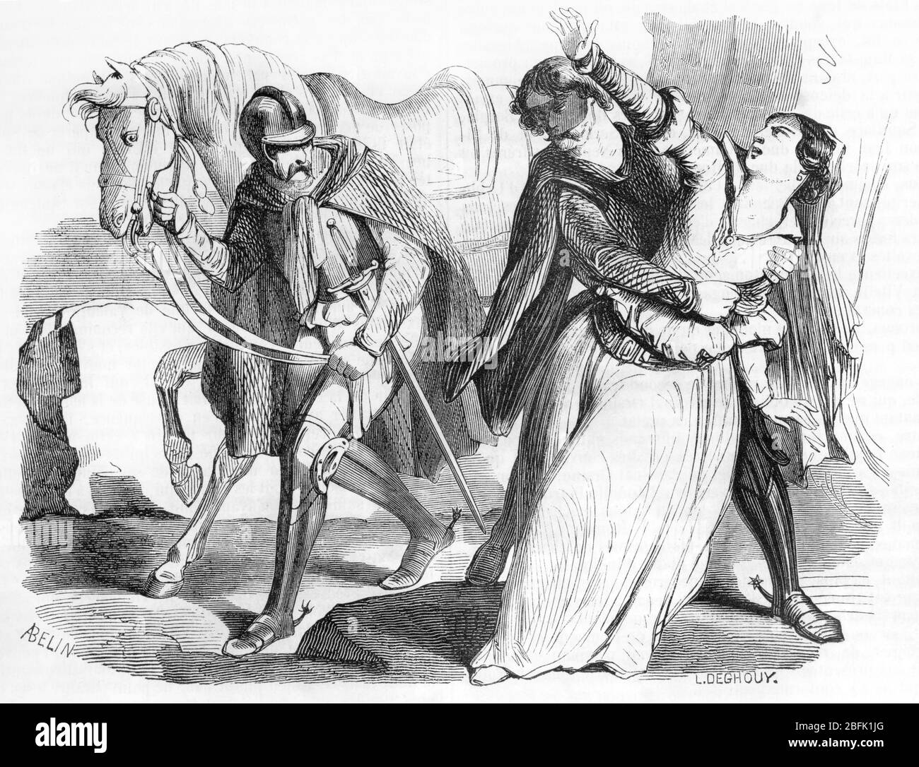 'La duchesse d'Urbin, Elisabeth de Mantoue (1471-1526) prise en otage par Cesar Borgia 1502' (Elisabetta Gonzaga (1471-1526) forced by cesare Borgia t Stock Photo
