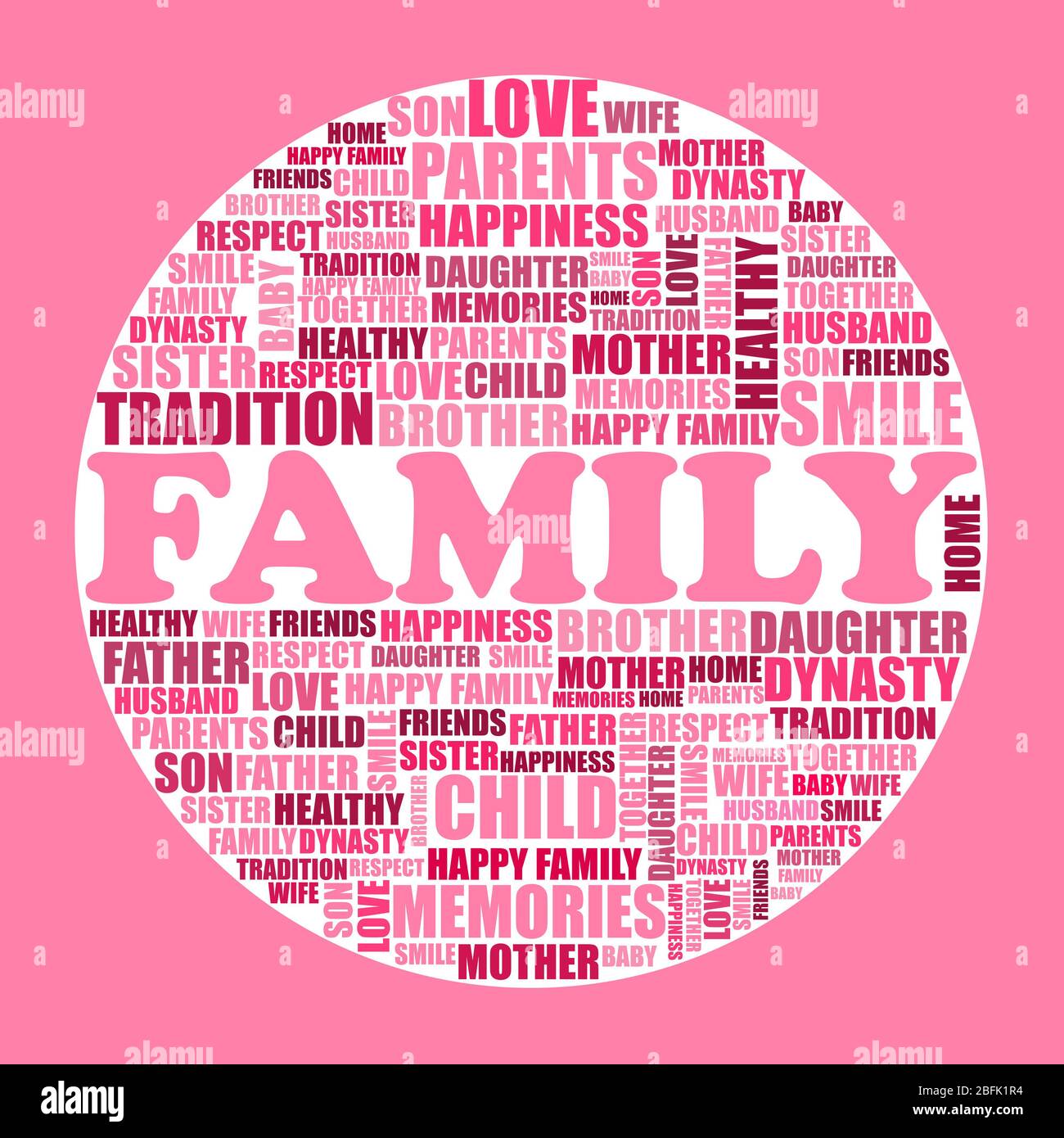 Family concept, family word cloud on pink background Stock Photo