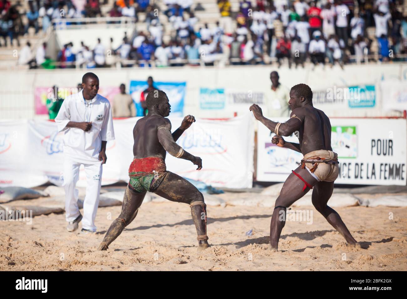 Wrestlers duking it out in Dakar, Senegal. Stock Photo