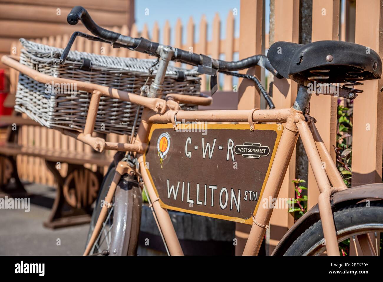GWR Williton Bike rests at Williton station on the West Somerset Railway, Somerset, England, UK Stock Photo