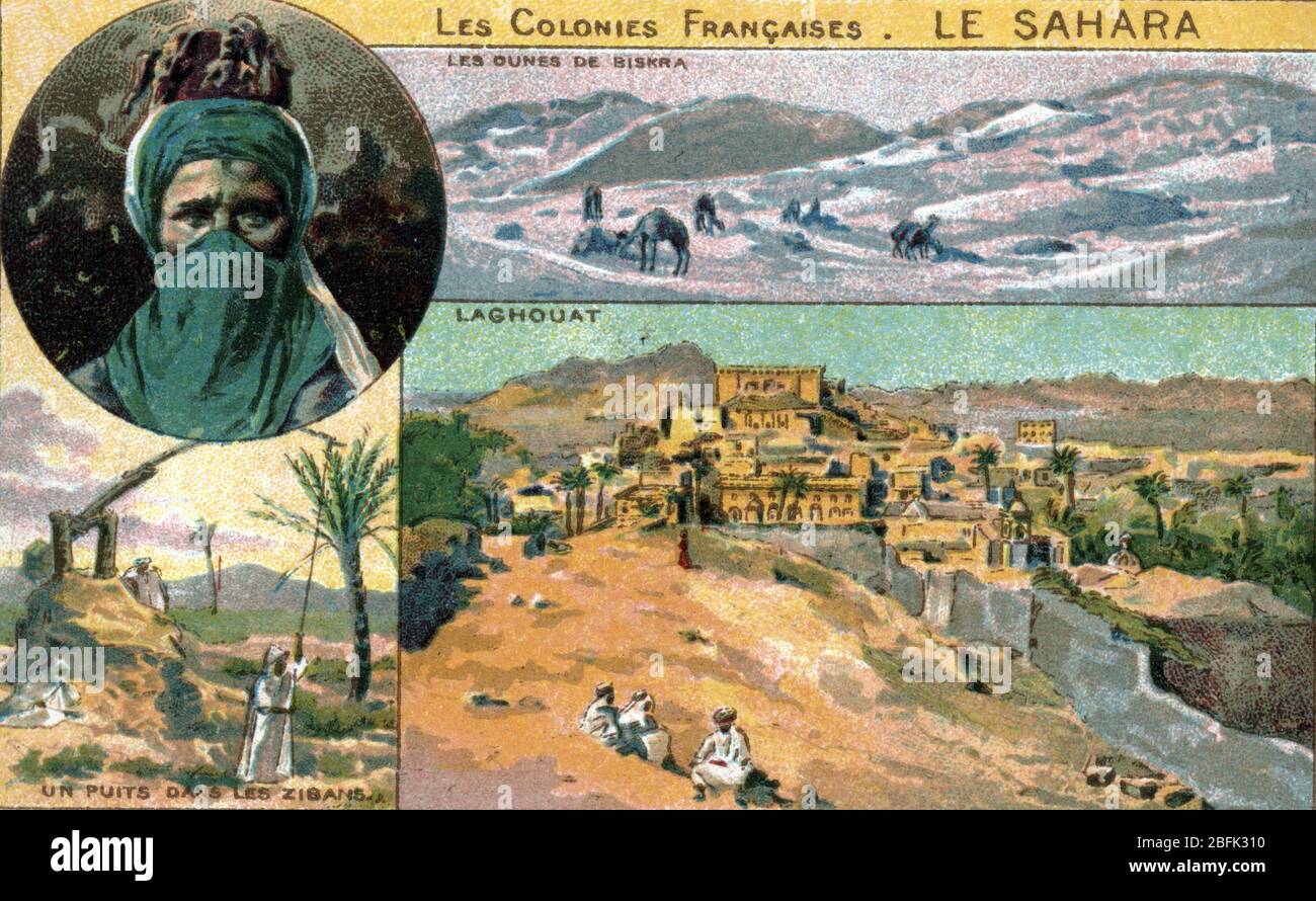 Empire colonial francais : colonie du Sahara francais portion du Sahara conquise par la France et partagee en plusieurs territoires rattaches aux colo Stock Photo