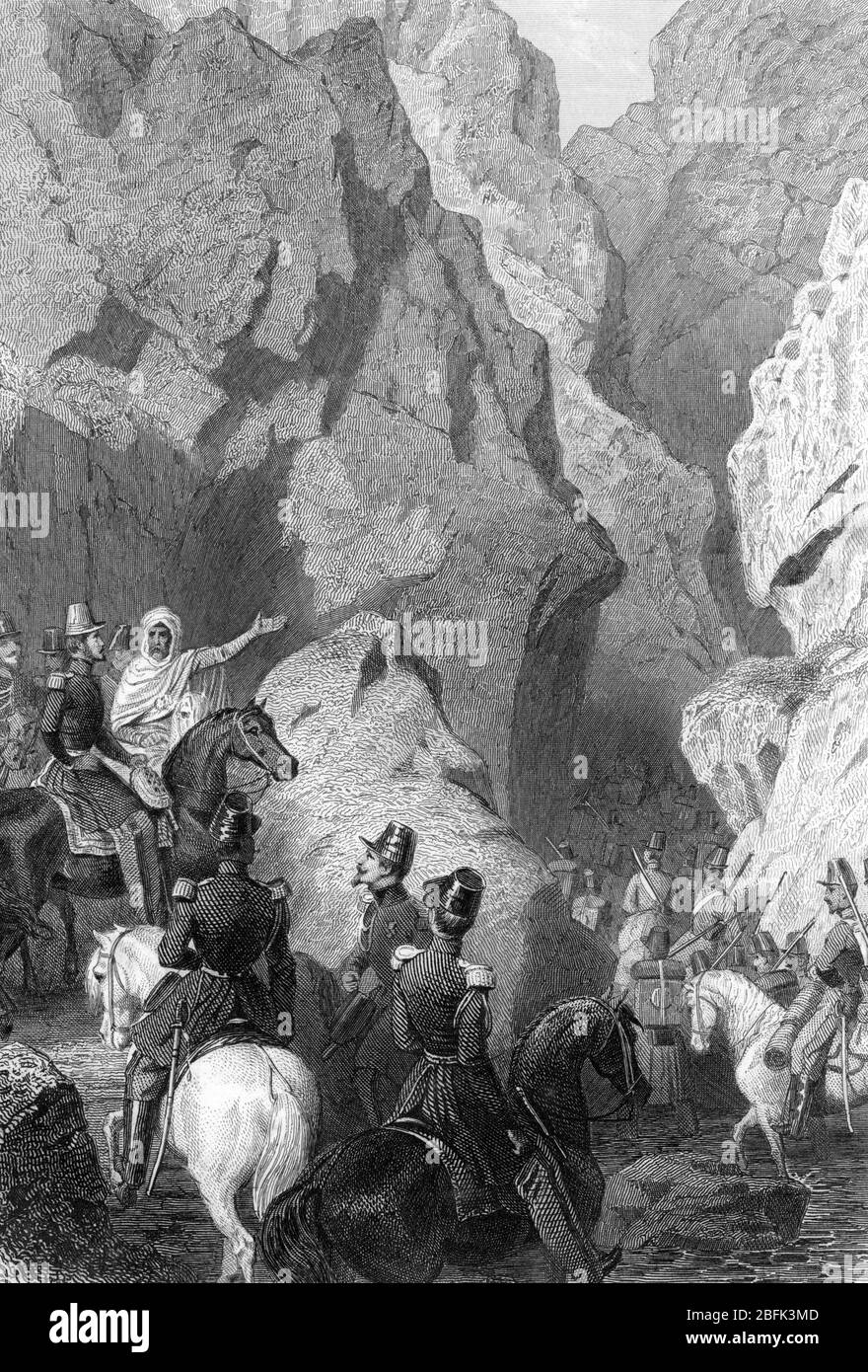 'Colonisation francaise de l'Algerie : 'le passage de la Porte de fer en Algerie le 28/10/1839' L'expedition francaise, commandee par le duc d'Orleans Stock Photo