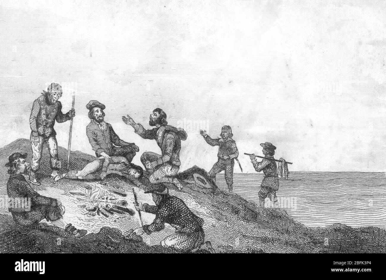'Les naufrages du Grosvenor, apres son naufrage le 4 aout 1782 lors de son retour en Angleterre, sur la cote du Pondoland en Afrique du Sud' (The surv Stock Photo