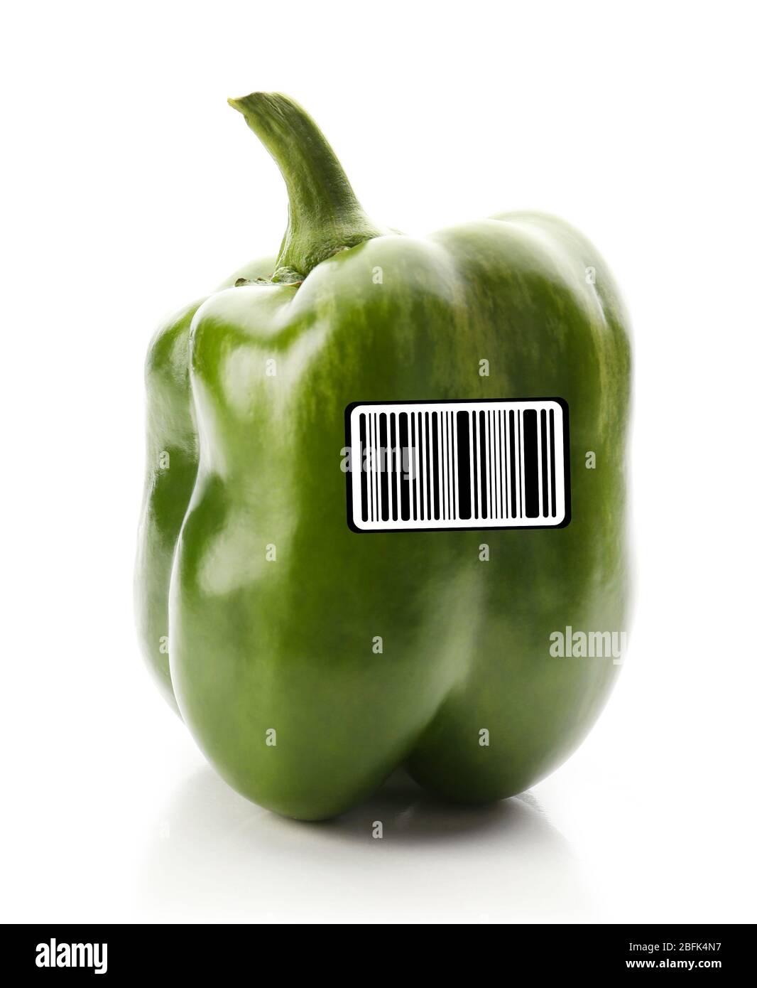 Green pepper with barcode isolated on white background Stock Photo - Alamy