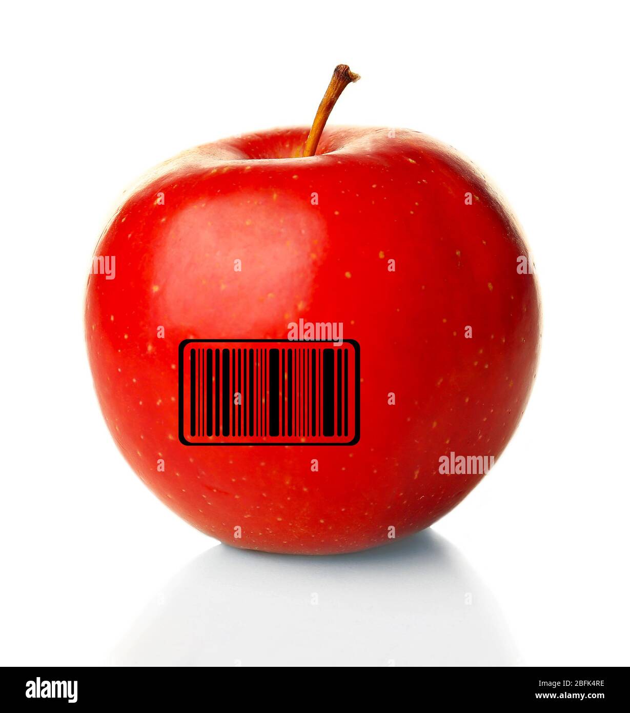 Red apple with barcode isolated on white Stock Photo Alamy