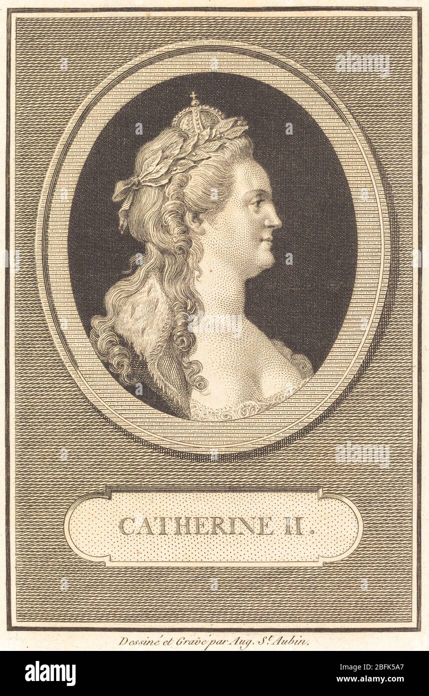 Augustin de Saint-Aubin, French (1736-1807), Catherine II, 1802, engraving over etching on laid paper Stock Photo