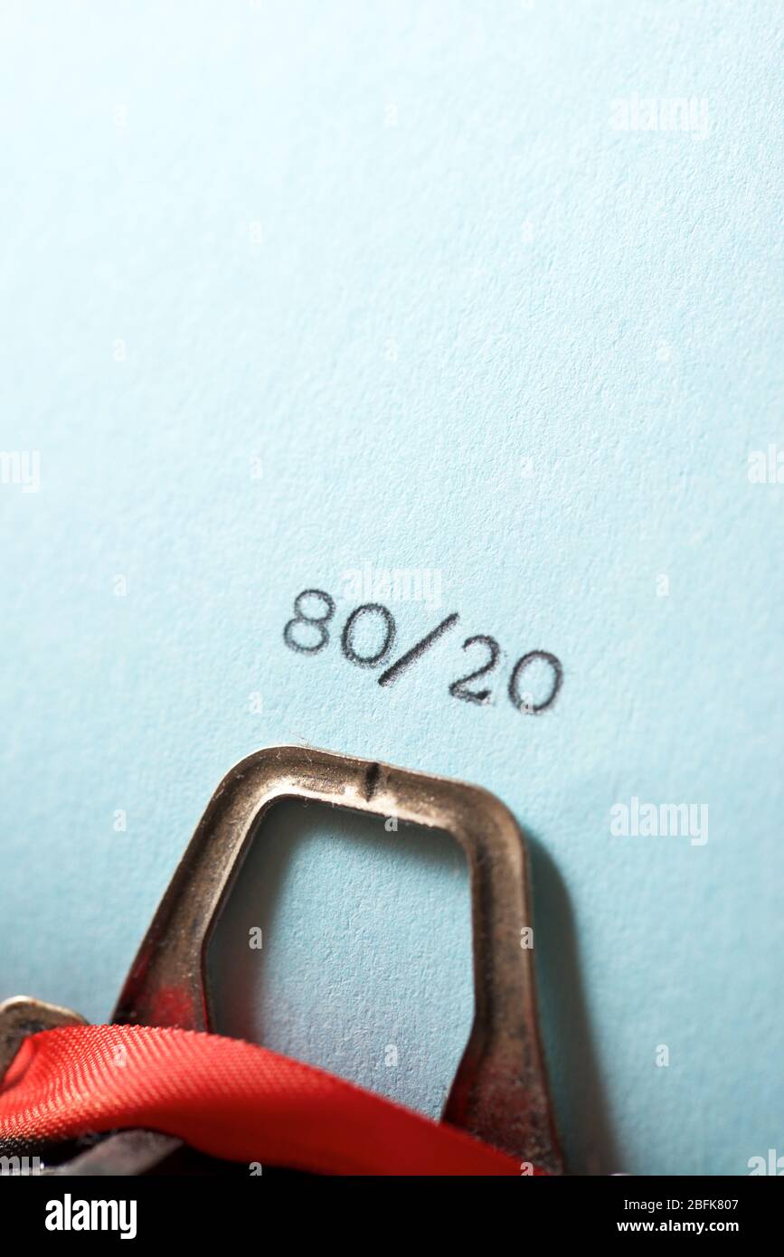 80 20 text written on a paper. Stock Photo