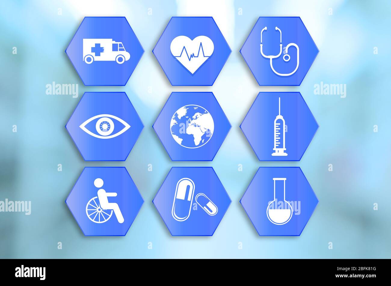 Medical icons set on abstract blue background Stock Photo