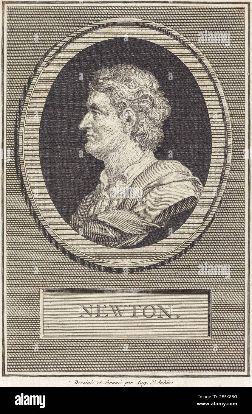 Augustin de Saint-Aubin (French, 1736 - 1807), Isaac Newton, 1801, engraving over etching on laid paper Stock Photo