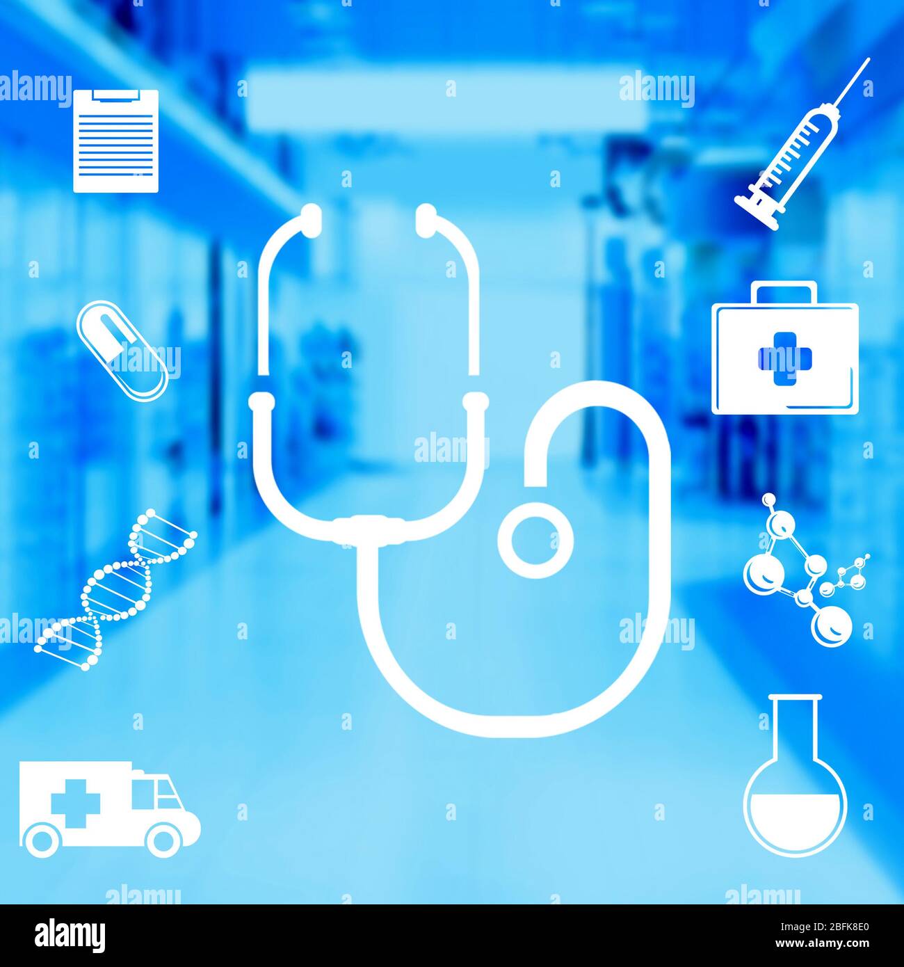 Medical icons set on abstract blue background Stock Photo - Alamy