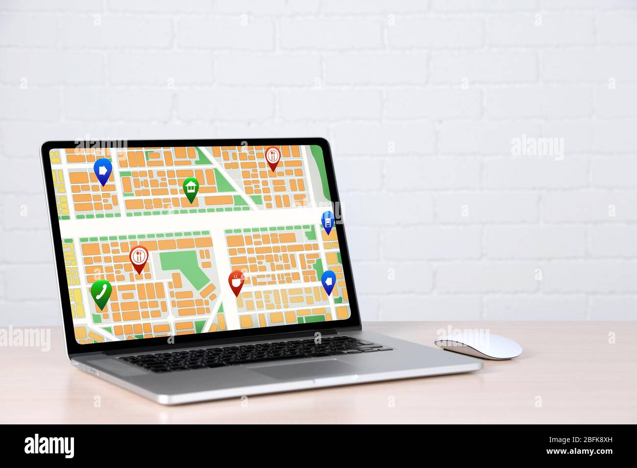 Modern laptop with map gps navigation application Stock Photo Alamy