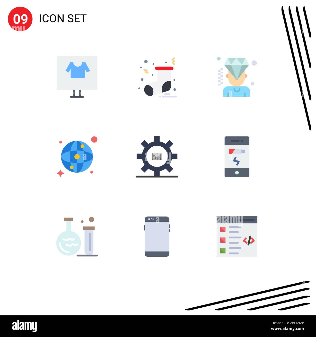 Pictogram Set of 9 Simple Flat Colors of email, setting, business, network, world Editable Vector Design Elements Stock Vector