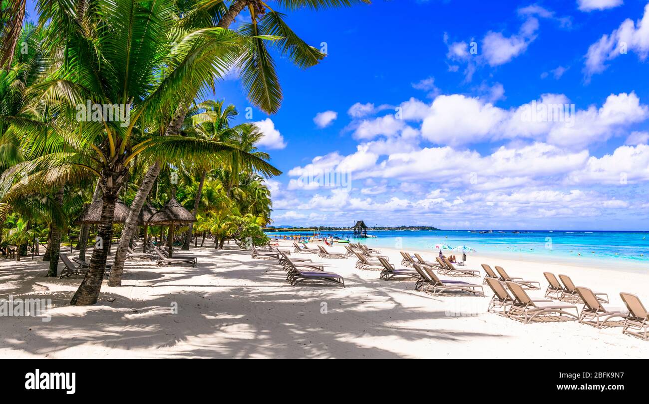 Tropical paradise in Mauritius island,Trou aux Biches. Stock Photo