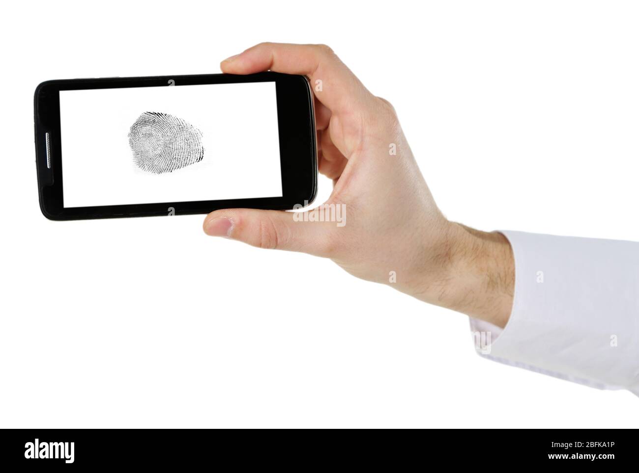 Fingerprint  on screen of smartphone. Mobile security concept Stock Photo