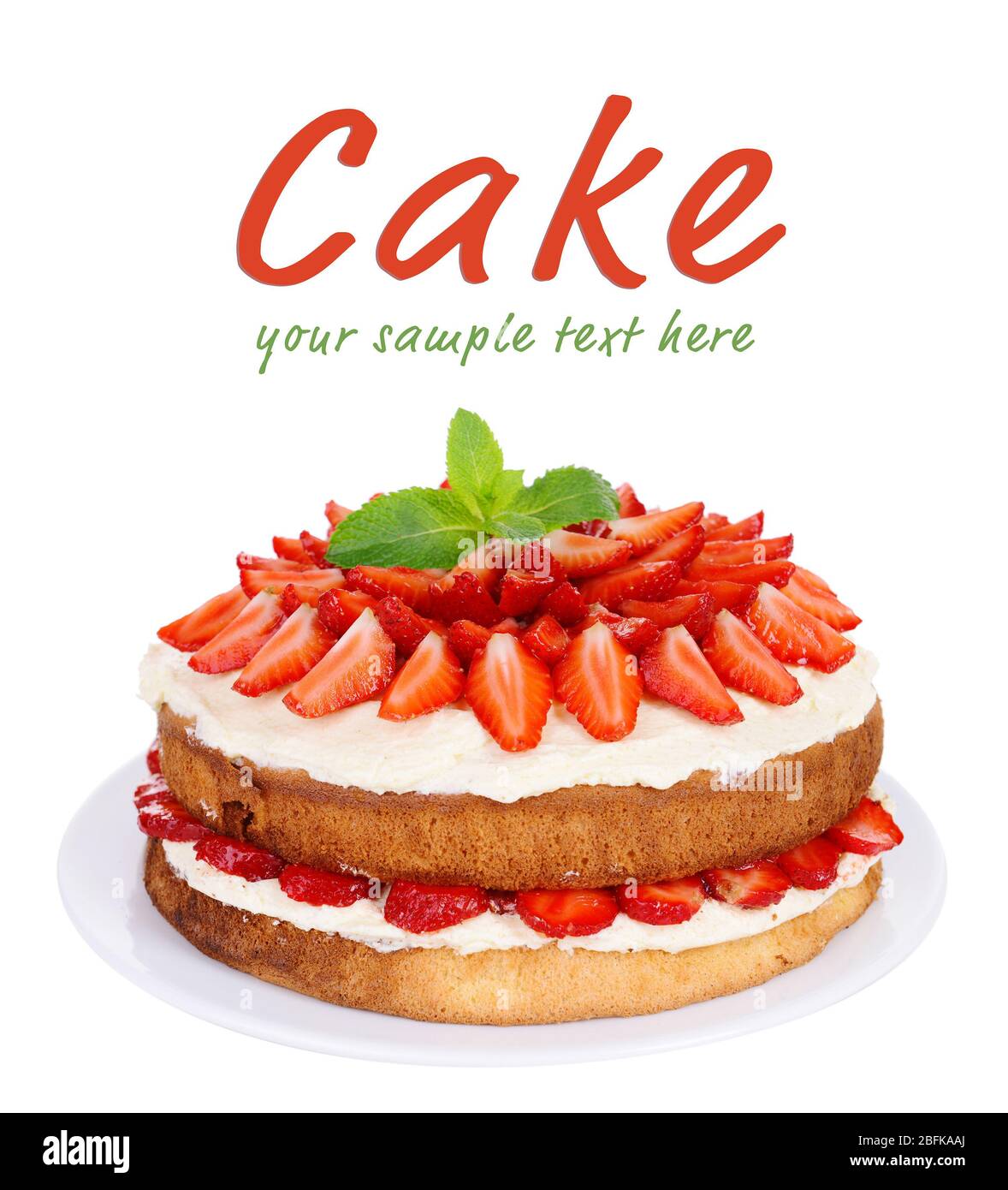 Delicious biscuit cake with strawberries isolated on white Stock Photo ...