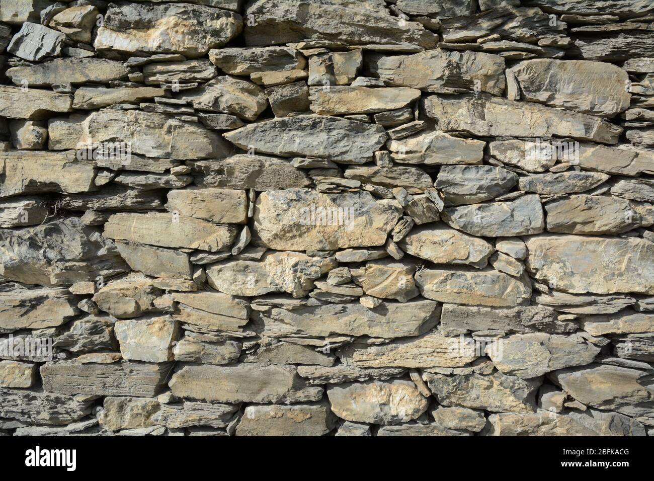 An ancient drystone wall in a terraced vineyard in Sion, in the Rhone Valley wine region, canton of Valais, Switzerland. Stock Photo