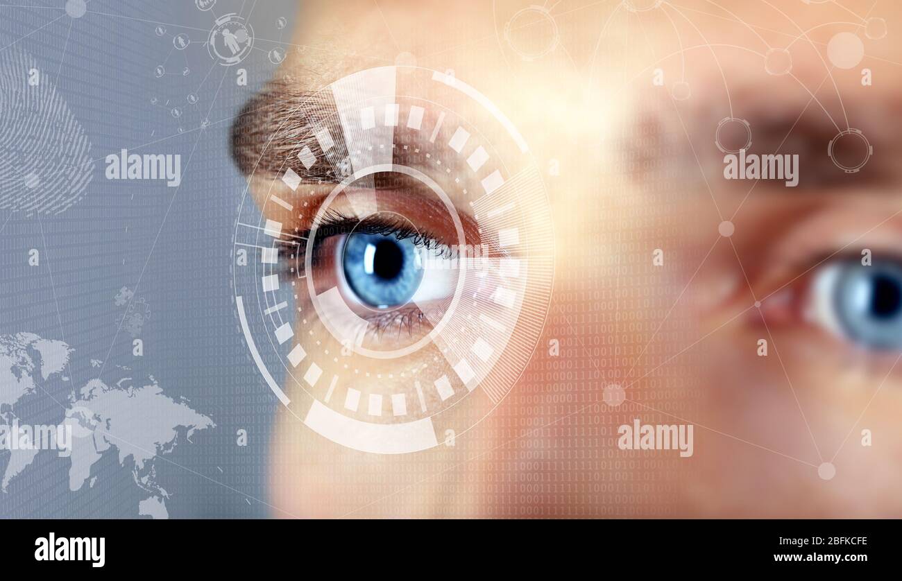 Human eye viewing digital information. Cyber technology concept Stock ...