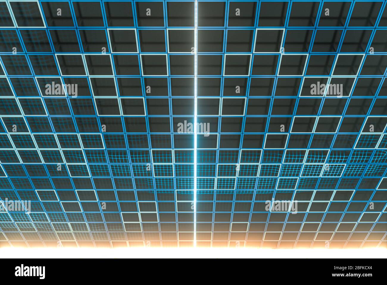 Glowing cubes block, glass material, 3d rendering. Computer digital ...