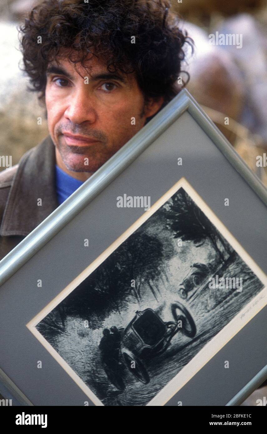 John Oates with some of his automotive art collection Stock Photo Alamy