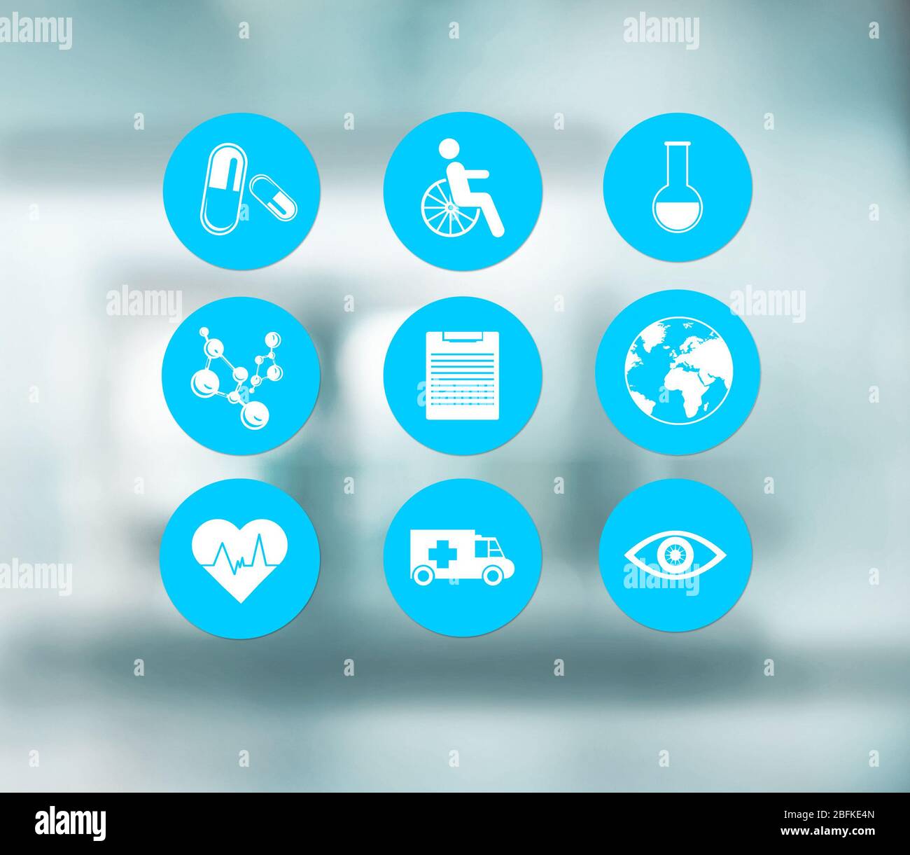 Medical icons set on abstract blue background Stock Photo