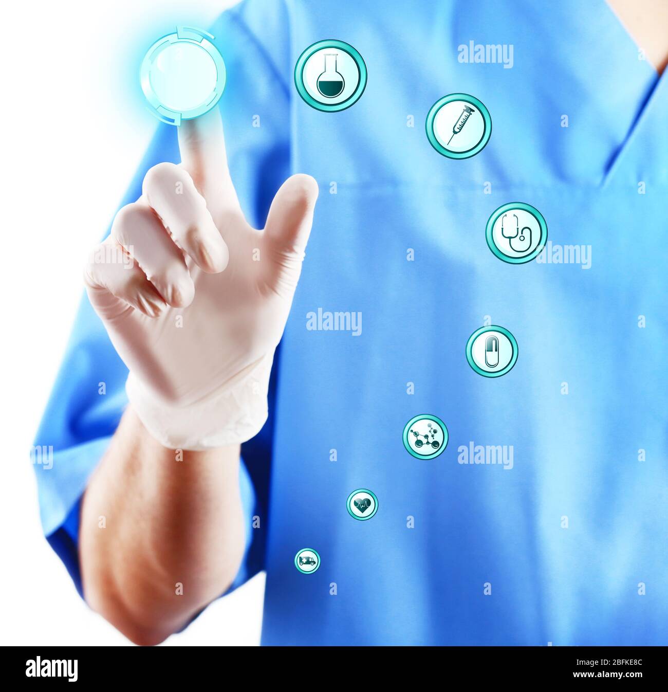 Doctor hand working with modern medical icons, close up Stock Photo - Alamy