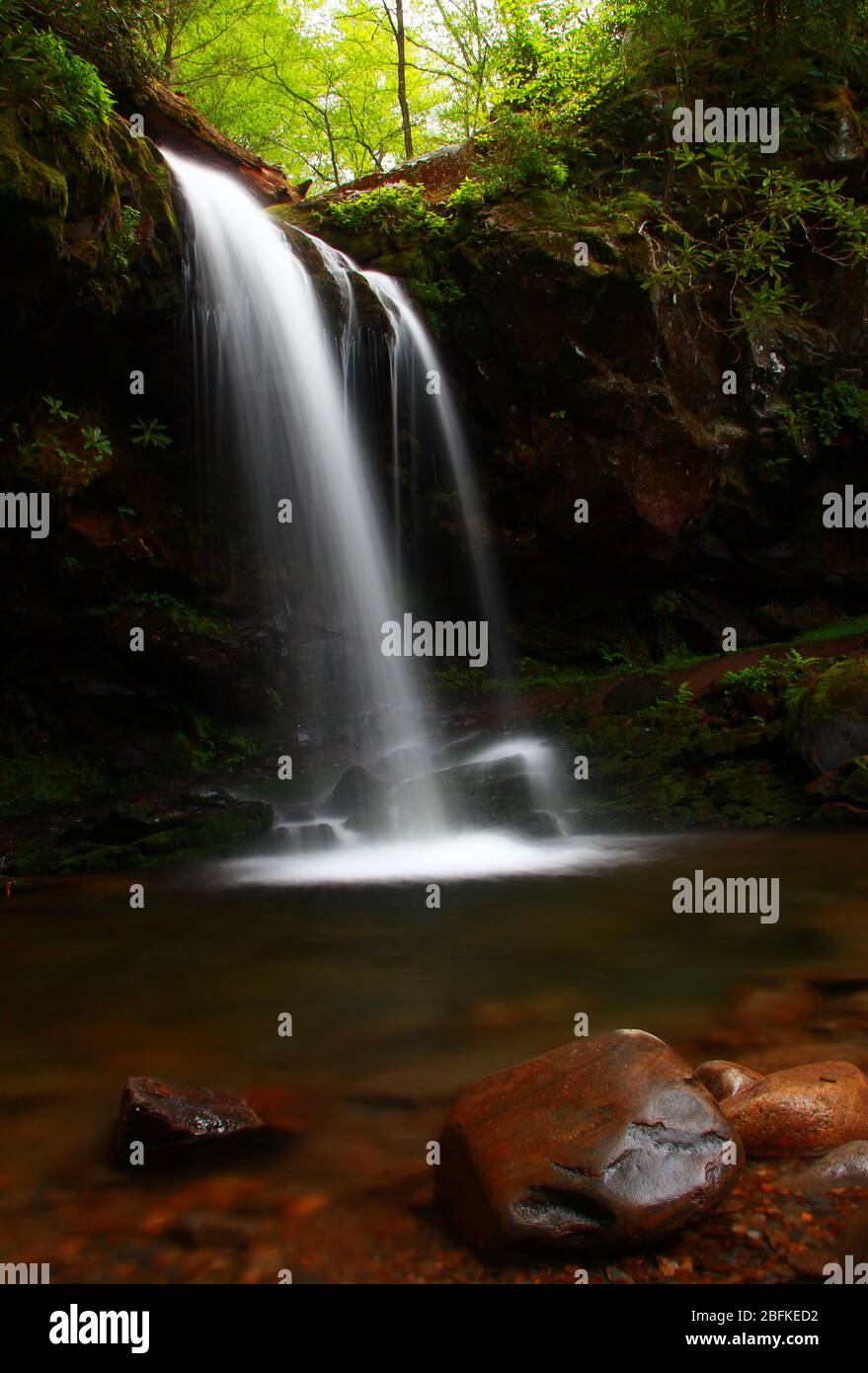 Grotto Falls waterfalls on the roaring fork motor trail near Gatlinburg