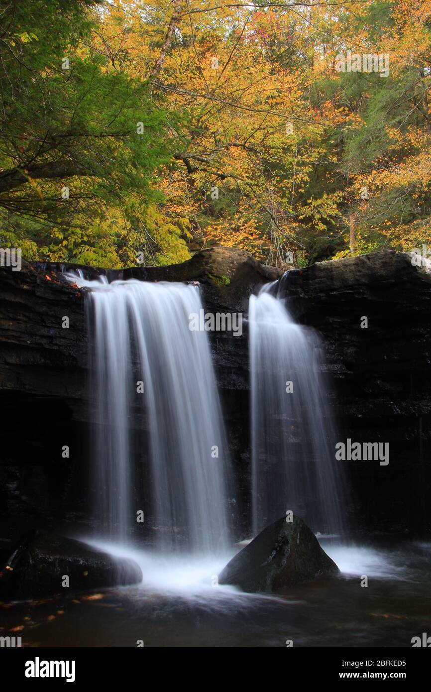 Lower potter falls in Obed national scenic river in Eastern Tennessee during peak fall colors