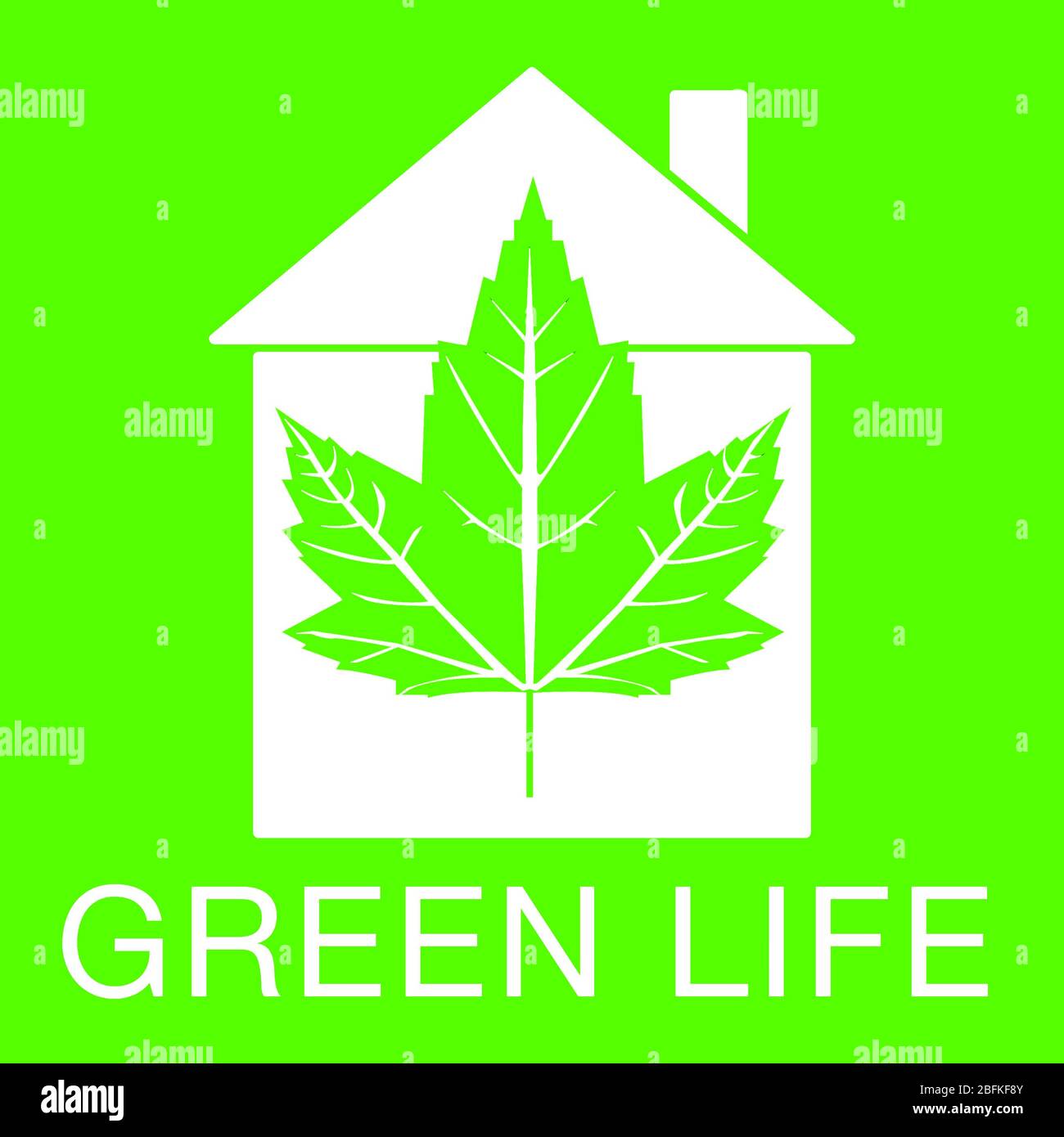 Eco house on green background Stock Photo - Alamy