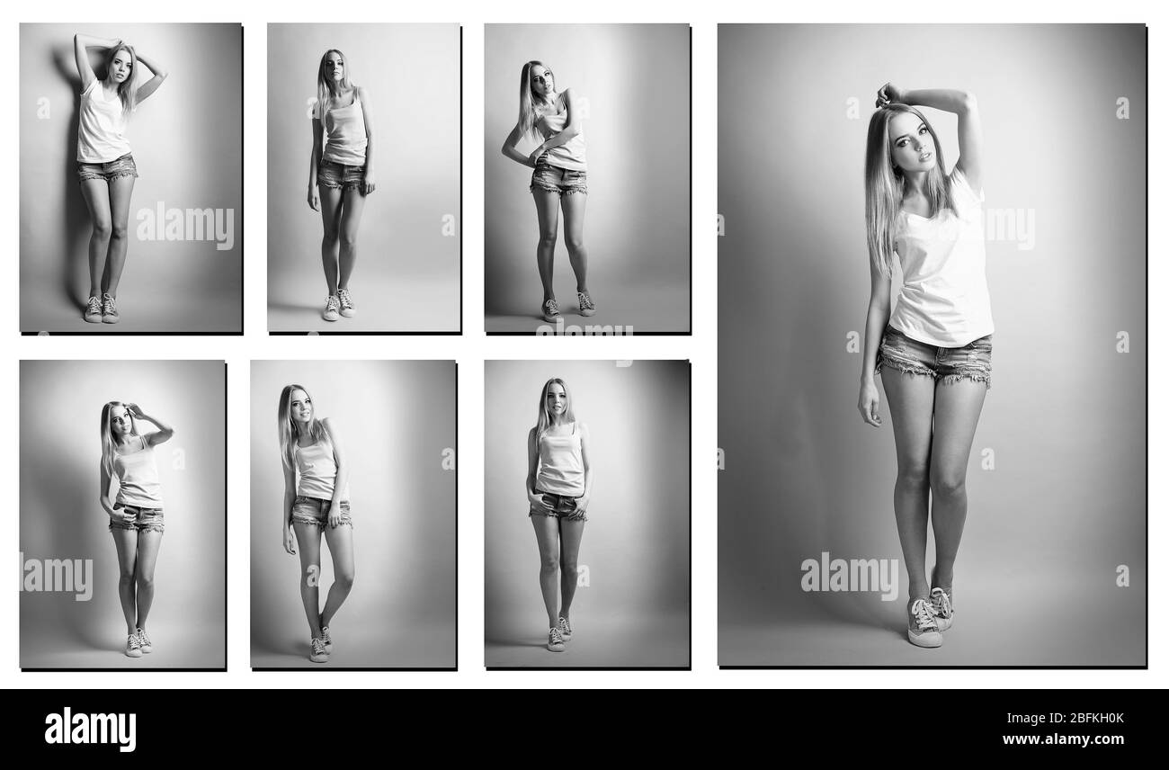 Expressive Model Collage of photos with expressive young model in casual style Stock ...