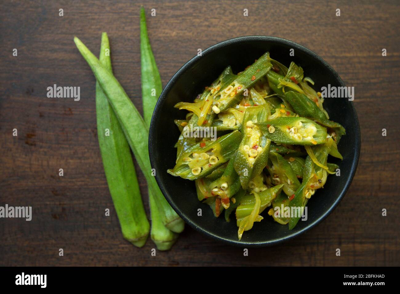 Sri Lankan food - Fried Okra (Ladies Fingers) Stock Photo