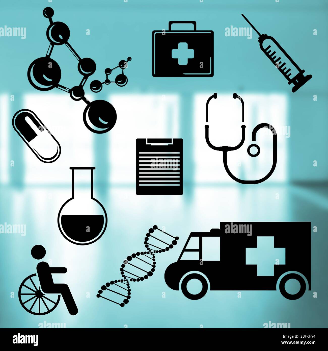 Medical icons set on abstract blue background Stock Photo - Alamy