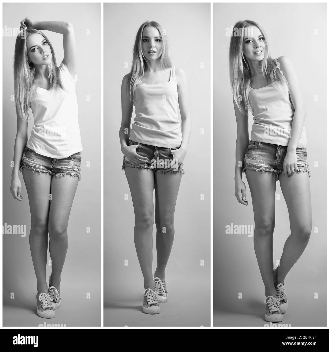 Collage of photos with beautiful young woman. Fashion concept Stock Photo