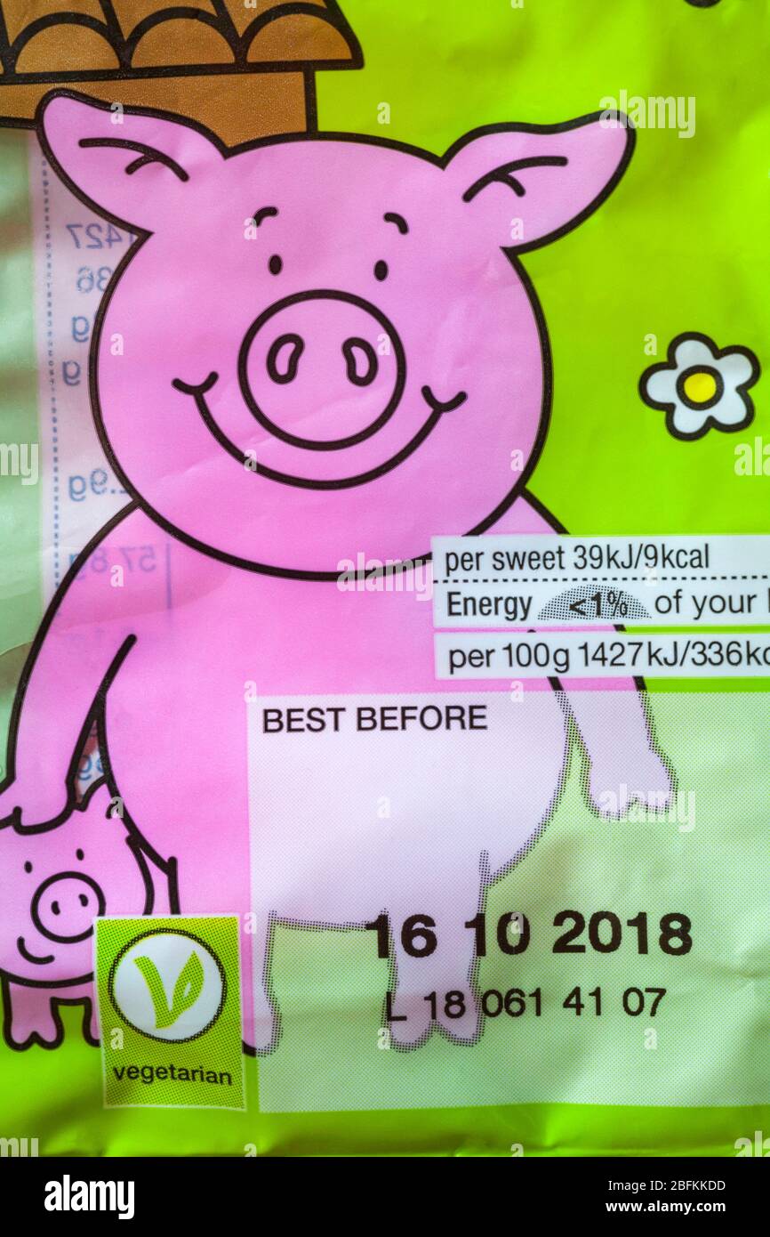 Best before date on packet of M&S percy piglets percy pig sweets Stock Photo
