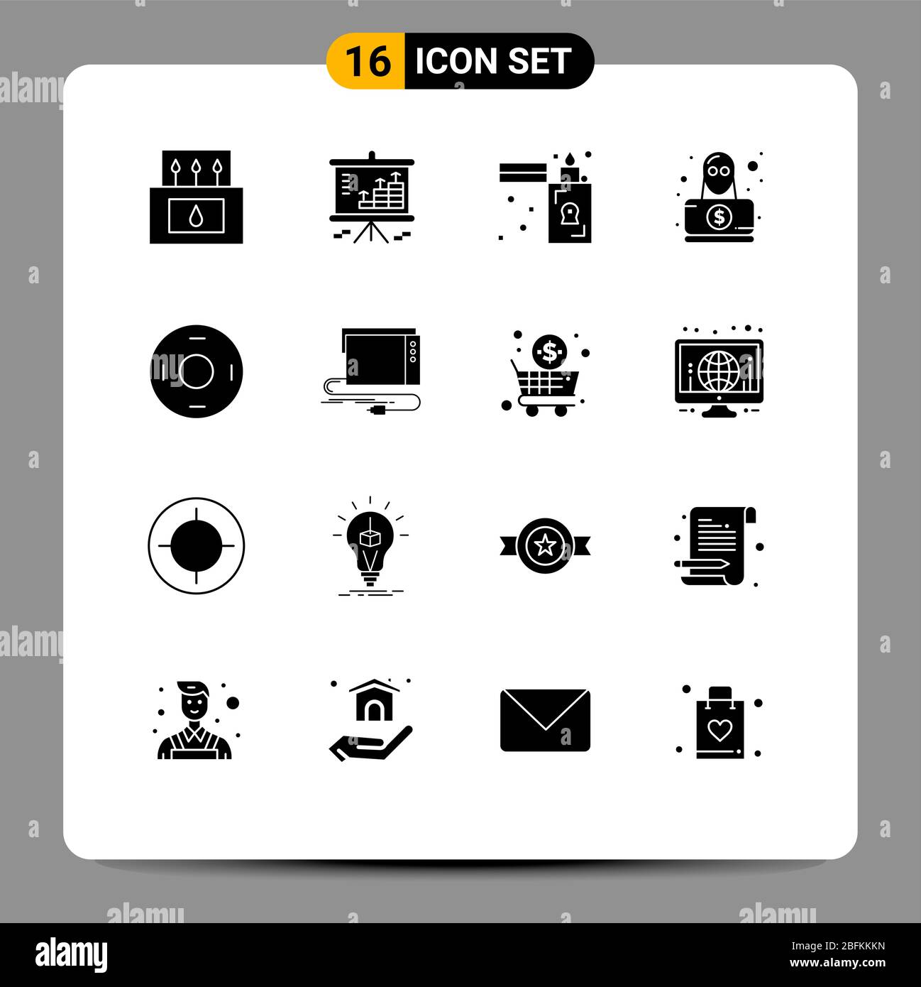 Modern Set of 16 Solid Glyphs and symbols such as cosmos, spy, projector, hacker, zippo Editable Vector Design Elements Stock Vector