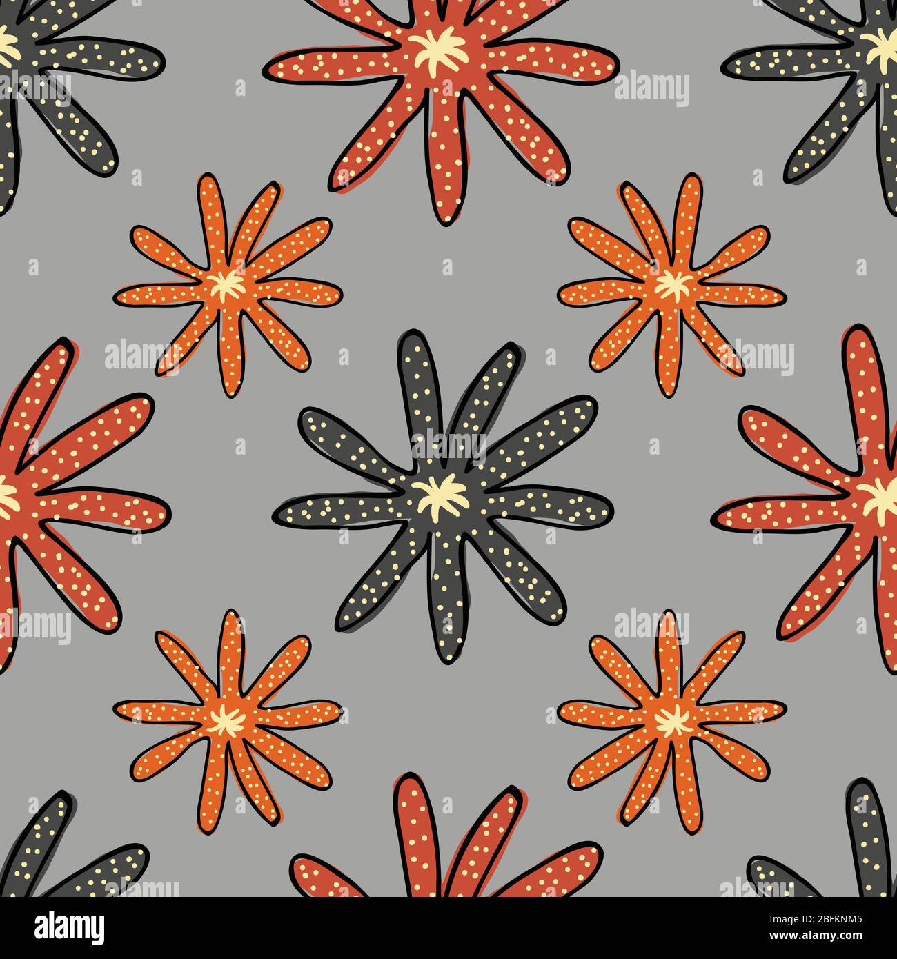 Floral colorful flowers on a gray background seamless vector repeat pattern seamless vector repeat pattern Stock Vector