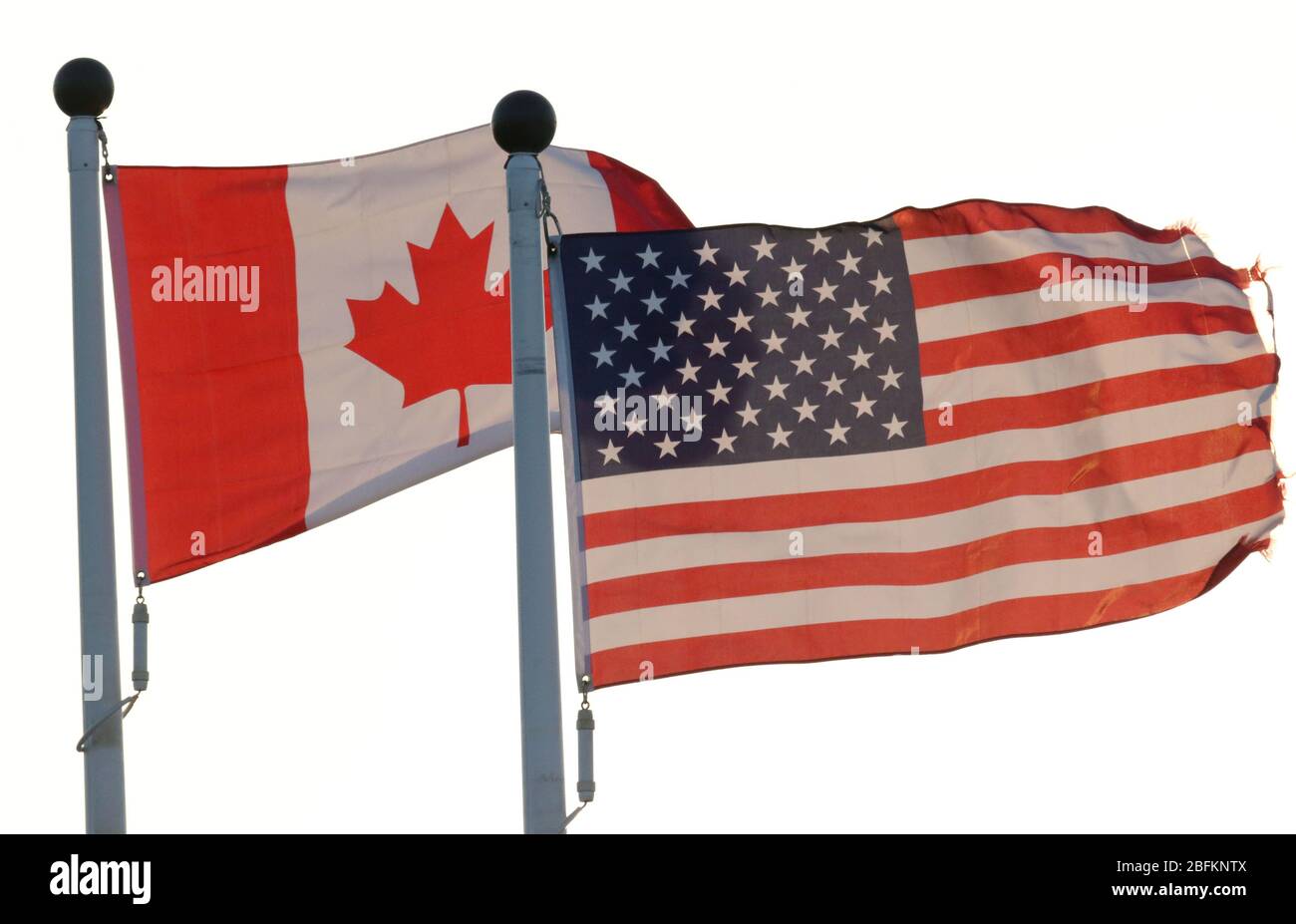Canada and United States Flags - Flying High in London Ontario Canada Luke Durda/Alamy Stock Photo