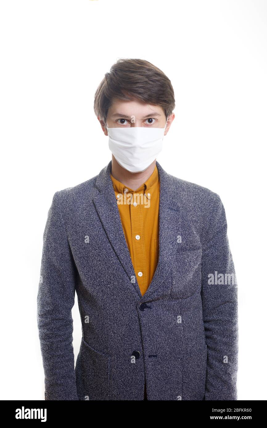 a man wearing an anti-virus protection mask to prevent others from corona Stock Photo