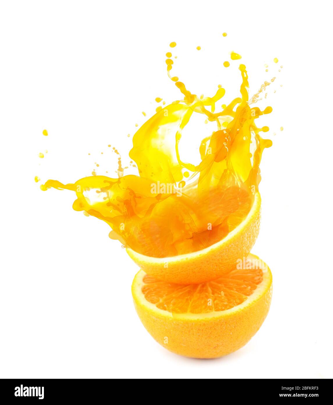 Orange juice splashes isolated on white Stock Photo