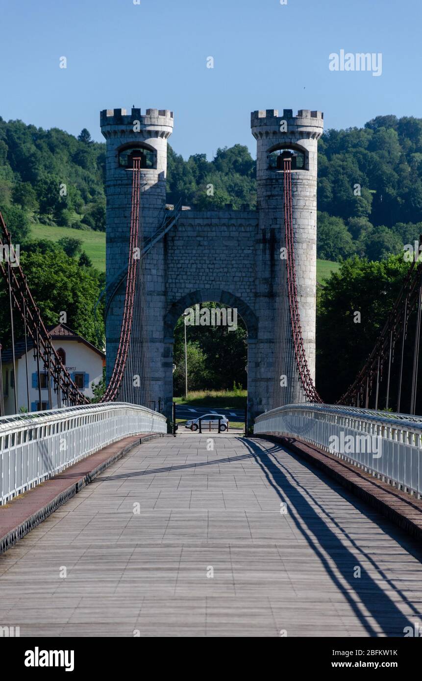 Southern pile of the Tancarville bridge, a suspension bridge over the Seine  river in the outskirts of Le Havre, France Stock Photo - Alamy