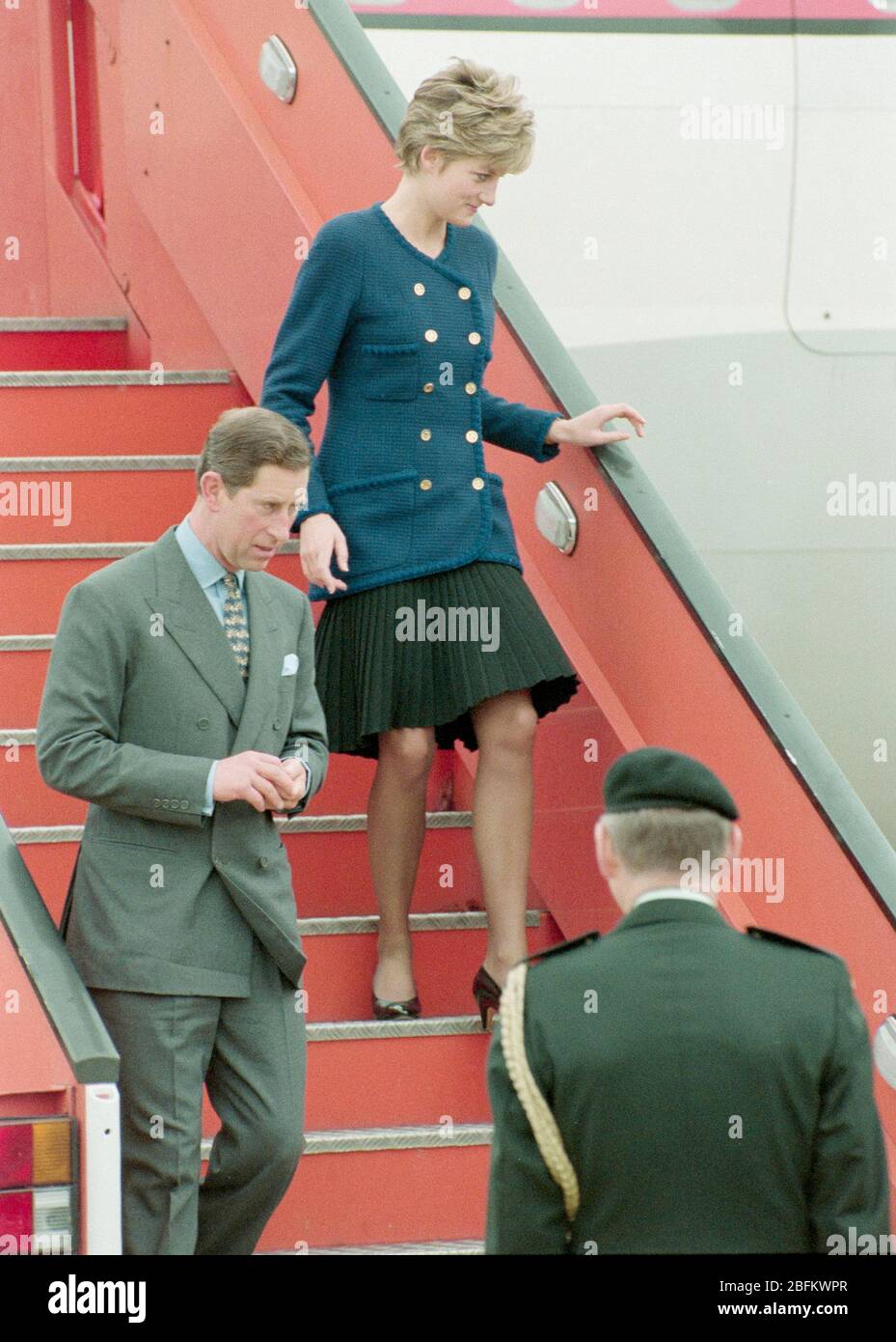 The Prince and Princess of Wales return to London in October 1991. Stock Photo