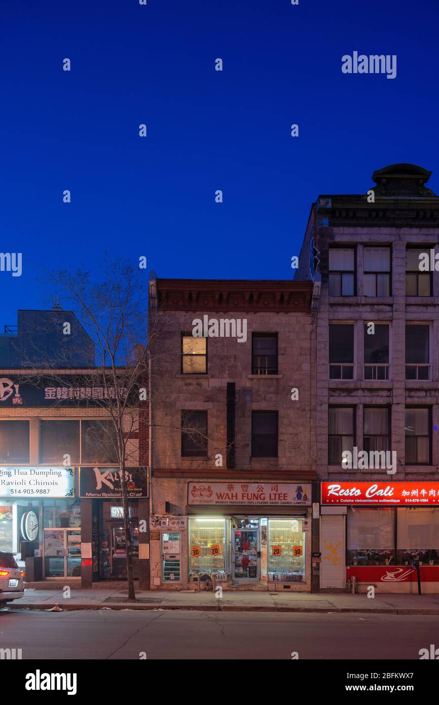 Chinatown at the blue hour while Montreal is under confinement Stock Photo