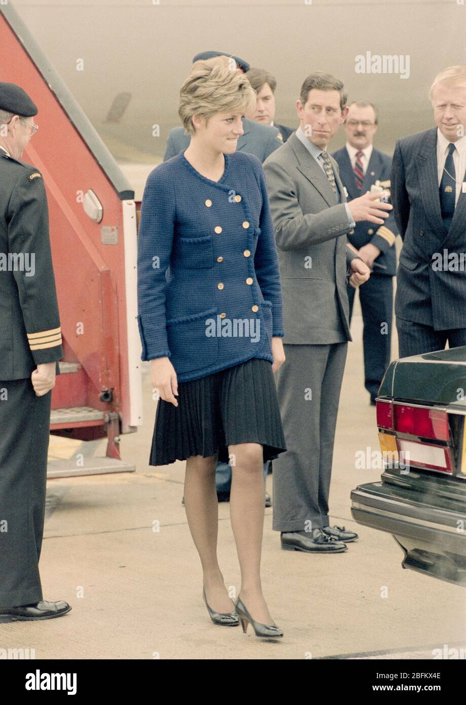 The Prince and Princess of Wales return to London in October 1991. Stock Photo