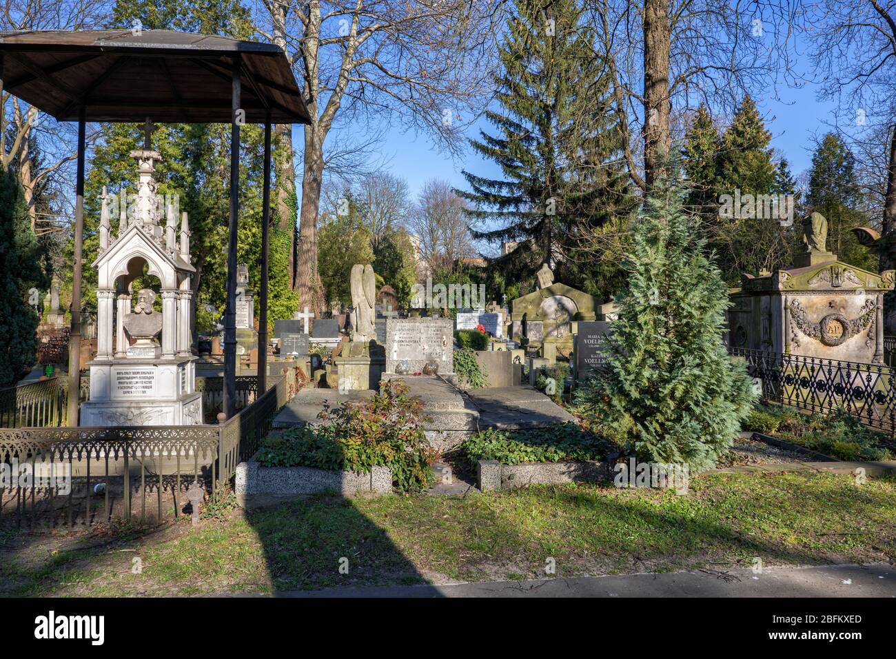 Warsaw, Poland - March, 2020: Evangelical Lutheran Cemetery of the Augsburg Confession, historic Lutheran Protestant necropolis established in 1792 Stock Photo
